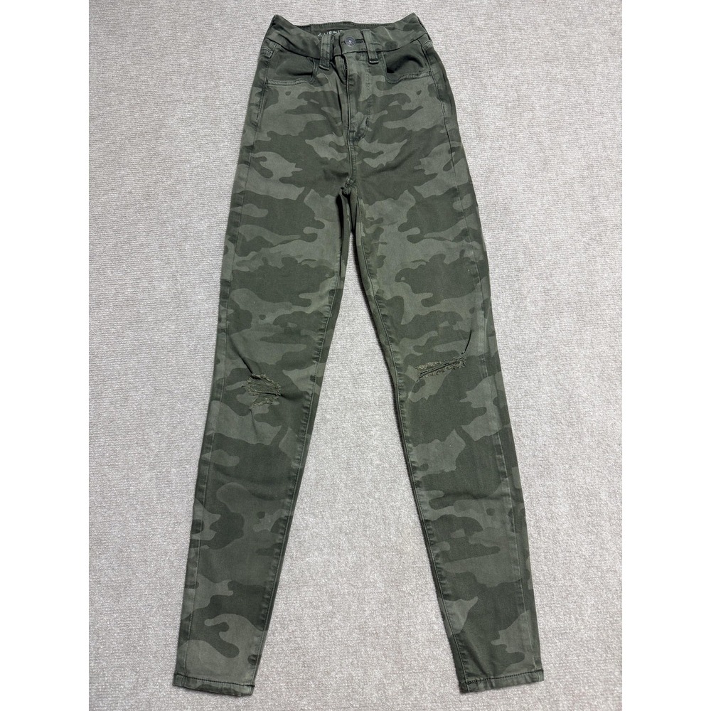 American Eagle Jeans Womens 00 Camo Curvy Super Hi-Rise Jegging Distressed Pants